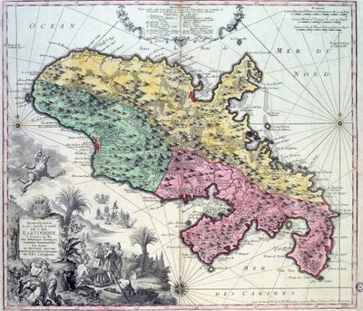 Detailed Map of the Island of Martinique in the West Indies by Georg Matthäus Seutter