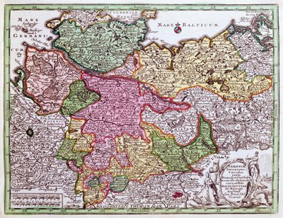 Map of Northern Germany, from an Atlas by Georg Matthäus Seutter