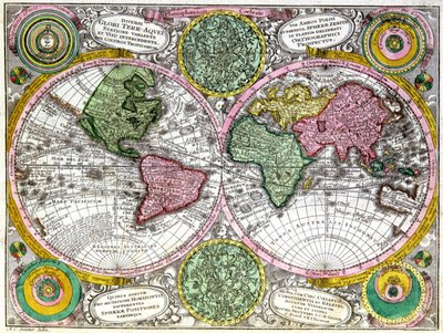 Map of the world and celestial planisphere by Georg Matthäus Seutter