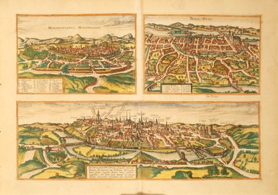 Map of Montpellier, Tours and Poitiers from Civitates Orbis Terrarum by Georg Braun by Georg Braun and Hogenberg Franz
