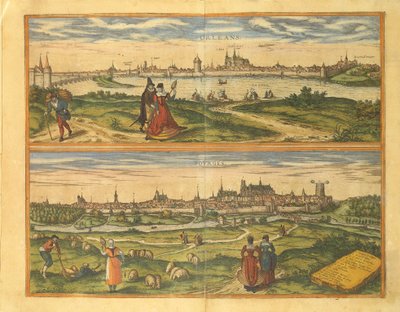 Map of Orleans and Bourges from Civitates Orbis Terrarum by Georg Braun by Georg Braun and Hogenberg Franz