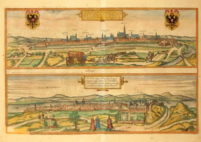 Map of Vienna and Buda from Civitates Orbis Terrarum by Georg Braun by Georg Braun and Hogenberg Franz