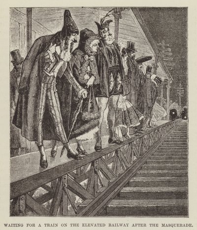 Waiting for a Train on the Elevated Railway After the Masquerade by George Augustus Sala