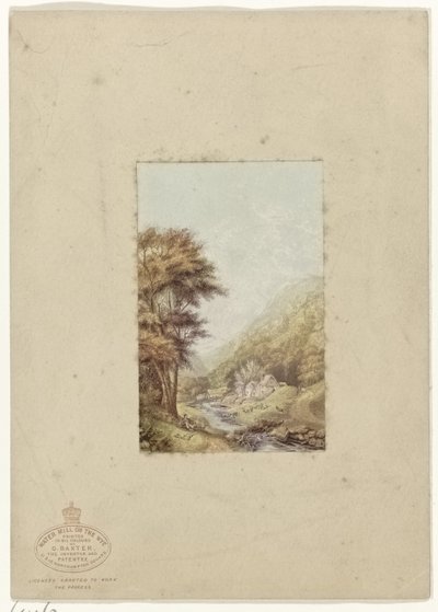 Hilly Landscape with Stream (Water Mill on the Wye) by George Baxter