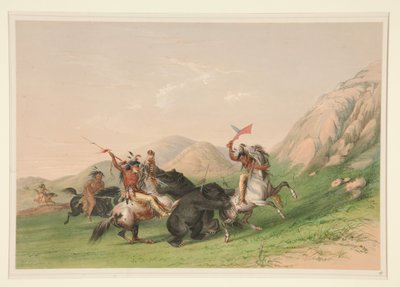 Attacking the Grizzly Bear, plate 19 from the North American Indian Portfolio by George Catlin