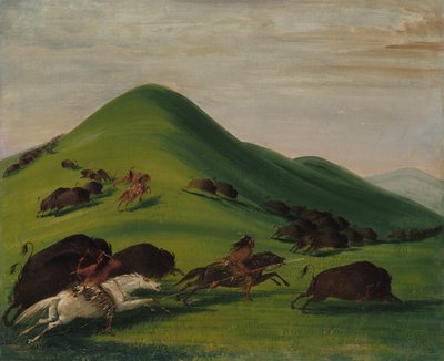 Buffalo Chase over Prairie Bluffs by George Catlin
