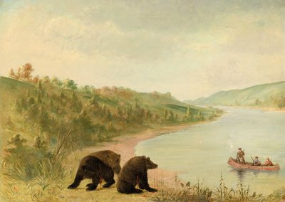 Catlin and His Men in Their Canoe, Urgently Solicited to Come Ashore, Upper Missouri, 1846-1848 by George Catlin