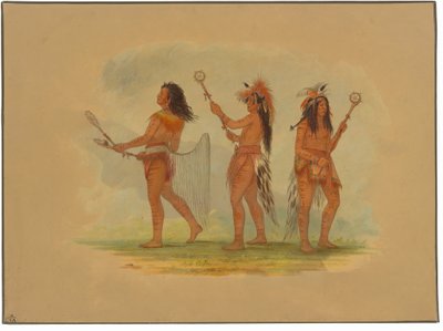 Three Celebrated Ball Players - Choctaw, Sioux and Ojibbeway by George Catlin