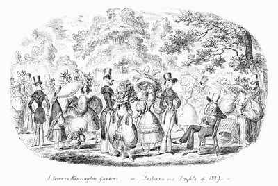 A Scene in Kensington Gardens, or Fashions and Frights of 1829 by George Cruikshank
