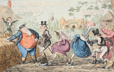 A Visit to Cockney Farm - Viewing the Grounds etc., pub. 1835 by George Cruikshank