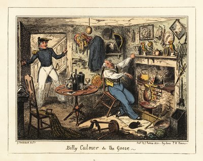 A Naval Lieutenant Summons an Old Midshipman to Duty (lithograph) by George Cruikshank