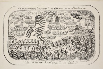 An Extraordinary Movement on China - or - an Alteration in The Willow Pattern at Last!!, pub. 1853 by George Cruikshank