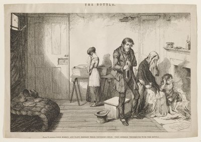 Cold, misery and want destroy their youngest child: They console themselves with the bottle. by George Cruikshank