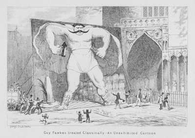 Guy Fawkes treated classically, An unexhibited cartoon by George Cruikshank