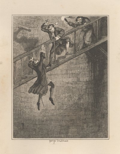 Jonathan Wild Throwing Sir Rowland Trenchard Down the Well-Hole by George Cruikshank