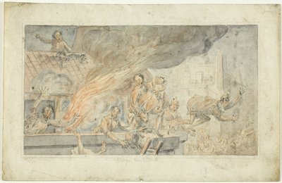 People Fleeing a Burning Building by George Cruikshank