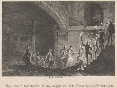 Queen Jane & Lord Guilford Dudley brought back to the Tower through Traitors Gate by George Cruikshank