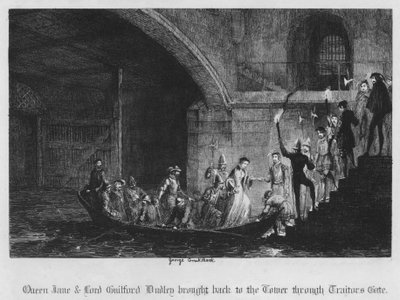 Queen Jane and Lord Guilford Dudley Brought Back to the Tower through Traitors Gate by George Cruikshank