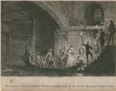 Queen Jane and Lord Guilford Dudley Brought Back to the Tower through Traitors Gate by George Cruikshank