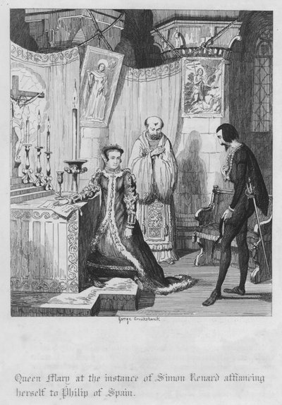 Queen Mary at the instance of Simon Renard affiancing herself to Philip of Spain by George Cruikshank