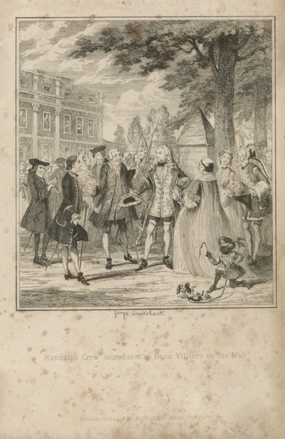 Randulph Crew introduced to Beau Villiers on the Mall by George Cruikshank