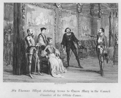 Sir Thomas Wyat dictating terms to Queen Mary in the Council Chamber of the White Tower by George Cruikshank