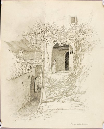 Untitled (transfer drawing for Village Street, Lake Lugano, Italy [no. 1]) by George Elbert Burr