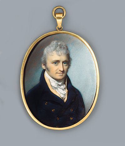 Mr Uthoff, in Blue Coat with Gold Buttons, Buff-Coloured Waistcoat and Knotted Cravat, Powdered Curling Hair by George Engleheart