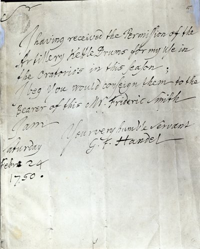 Letter from George Frederick Handel Dated February 24th 1750 by George Frederick Handel