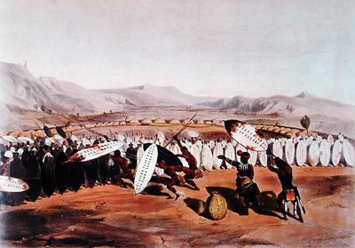 Umpanda Reviewing His Troops at Nonduengo, Engraved by J.Needham, c.1849 by George French (after) Angas