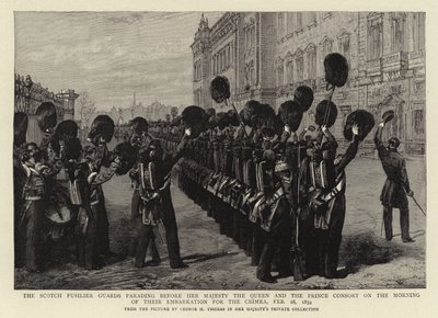 The Scotch Fusilier Guards Parading before Her Majesty the Queen and the Prince Consort on the morning of their Embarkation for the Crimea, 28 February 1854 by George Housman Thomas