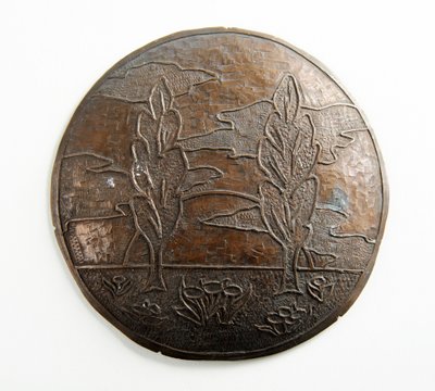 Convex plaque with trees, clouds and flowers by George James Frampton
