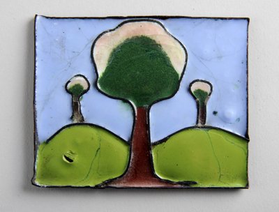 Enamel plaque with three trees by George James Frampton