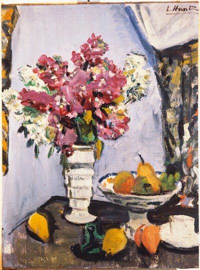 Summer Blossom and a Bowl of Fruit, with a Cup and Saucer by George Leslie Hunter