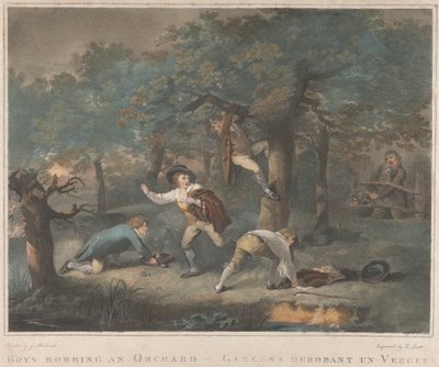 Set of Four: Boys Robbing an Orchard by George Morland