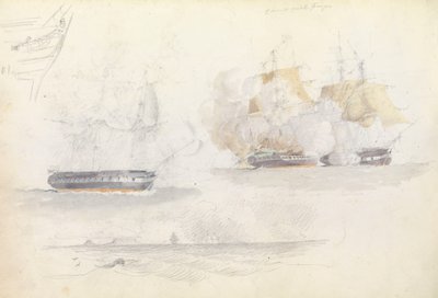 Four Shipping Studies, Including of a Frigate Action by George Pechell Mends