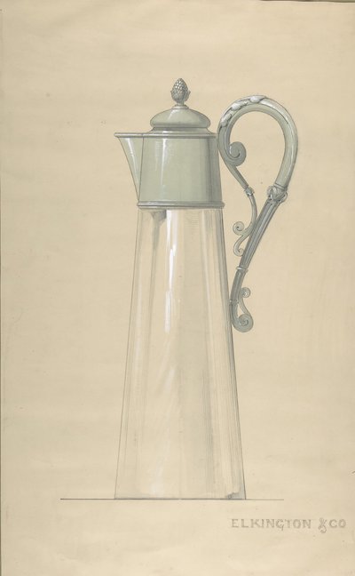 Design for Glass and Silver Water Pitcher, with a Cover by George Richards Elkington