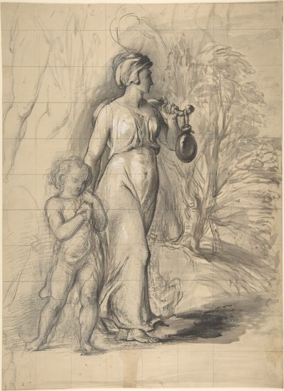 Hagar and Ishmael in the Wilderness (recto); Two portrait studies of the artist