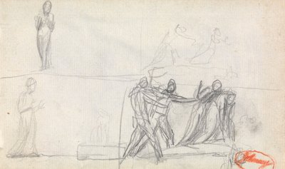 Group Scene and Two Sketches of a Standing Figure by George Romney