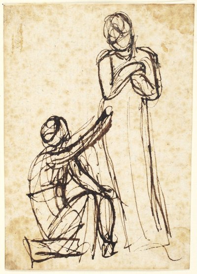 Kneeling Figure Handing Object to Standing Figure by George Romney