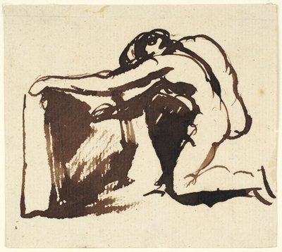 Kneeling Nude Figure Writing on a Large Tablet by George Romney