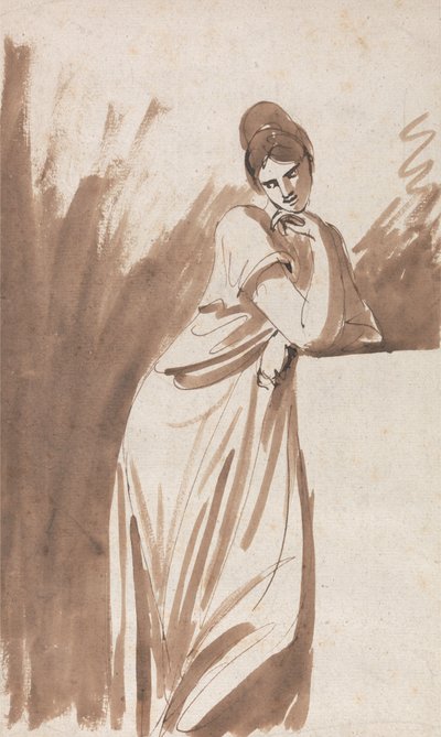 Lady Leaning on a Plinth (Possibly a Sketch for "Miss Woodley") by George Romney