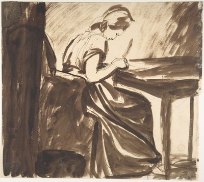 Lady Seated at a Table (recto); Dancing Figures (verso) by George Romney