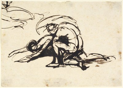 Nude Figure Bending Over a Fallen Figure by George Romney