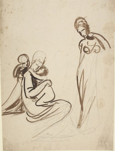 Seated Woman with Two Children and Standing Woman by George Romney