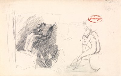 Two Sketches of a Seated Male Nude, Rear View by George Romney