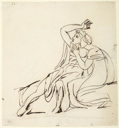 Two Seated Figures; Verso: Three Figure Group Studies by George Romney