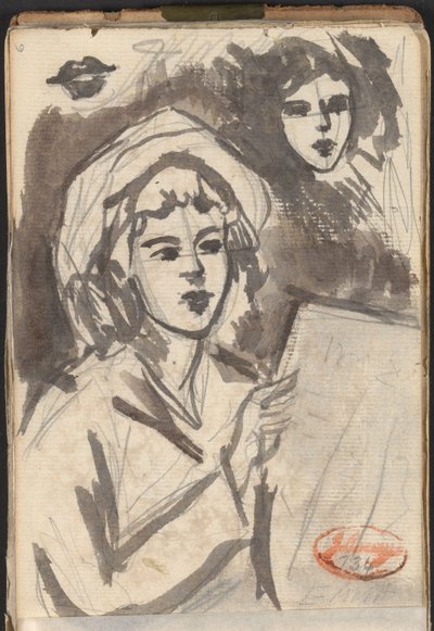 Woman Reading, and Face Study by George Romney