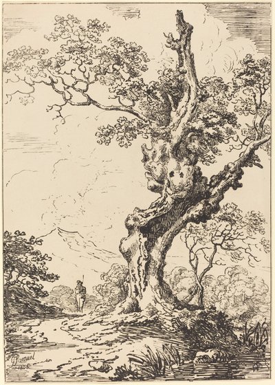 Study of an Old Oak Tree, Water on Right, a Man on Left by George Samuel