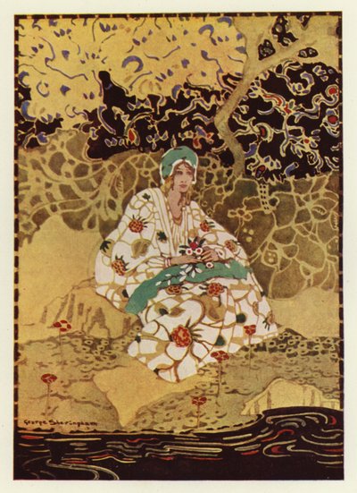 A very beautiful girl sitting on the bank of the stream by George Sheringham